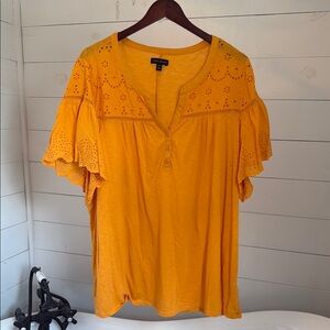 Lane Bryant Gold Relaxed Ruffled Blouse with V-Neck